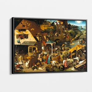 Pieter Brueghel Netherlandish Proverbs Canvas Wall Art, Renaissance Masterpiece, Historical Home Decor, Ready to Hang Artwork
