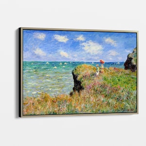 Claude Monet&#39;s Cliff Walk at Pourville Canvas Wall Art, Famous Painter Painting Gift, Gift for Art Lovers, Home & Office Decor Gift Idea