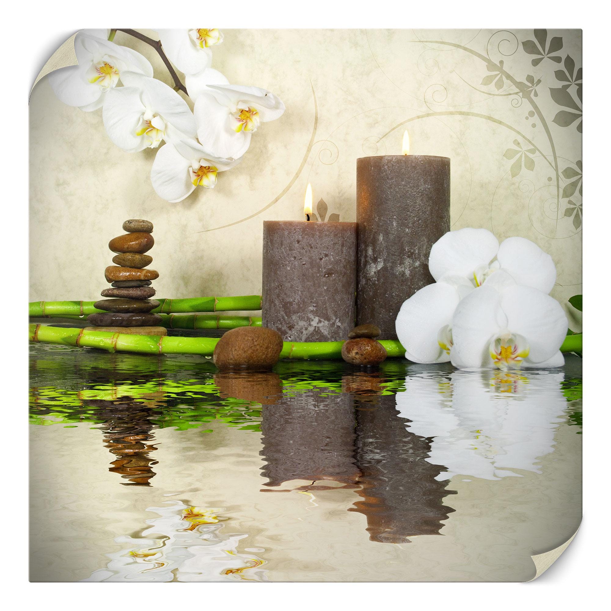 Zen Spa Canvas Art - Orchid, Candle, and Stones Wall Decor - Tranquil ...