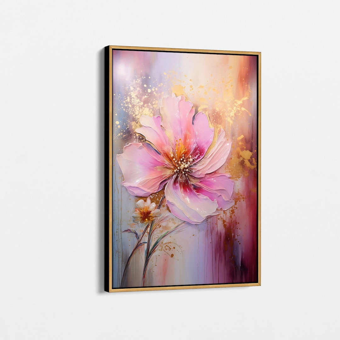 Vibrant Pink and Gold Floral Canvas Art, Abstract Flower Wall Decor ...