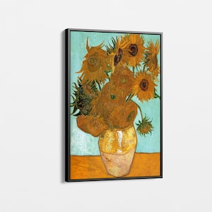 Les Tournesols by Vincent Van Gogh Canvas Art - Floater Frame Wall Art, Oil Painting Housewarming Gift Idea, Perfect Anniversary Gift