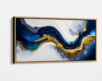 Abstract Blue and Gold Canvas Art, Modern Canvas Wall Decor, Large Painting for Living Room or Office, Unique Contemporary Art, Abstract Art