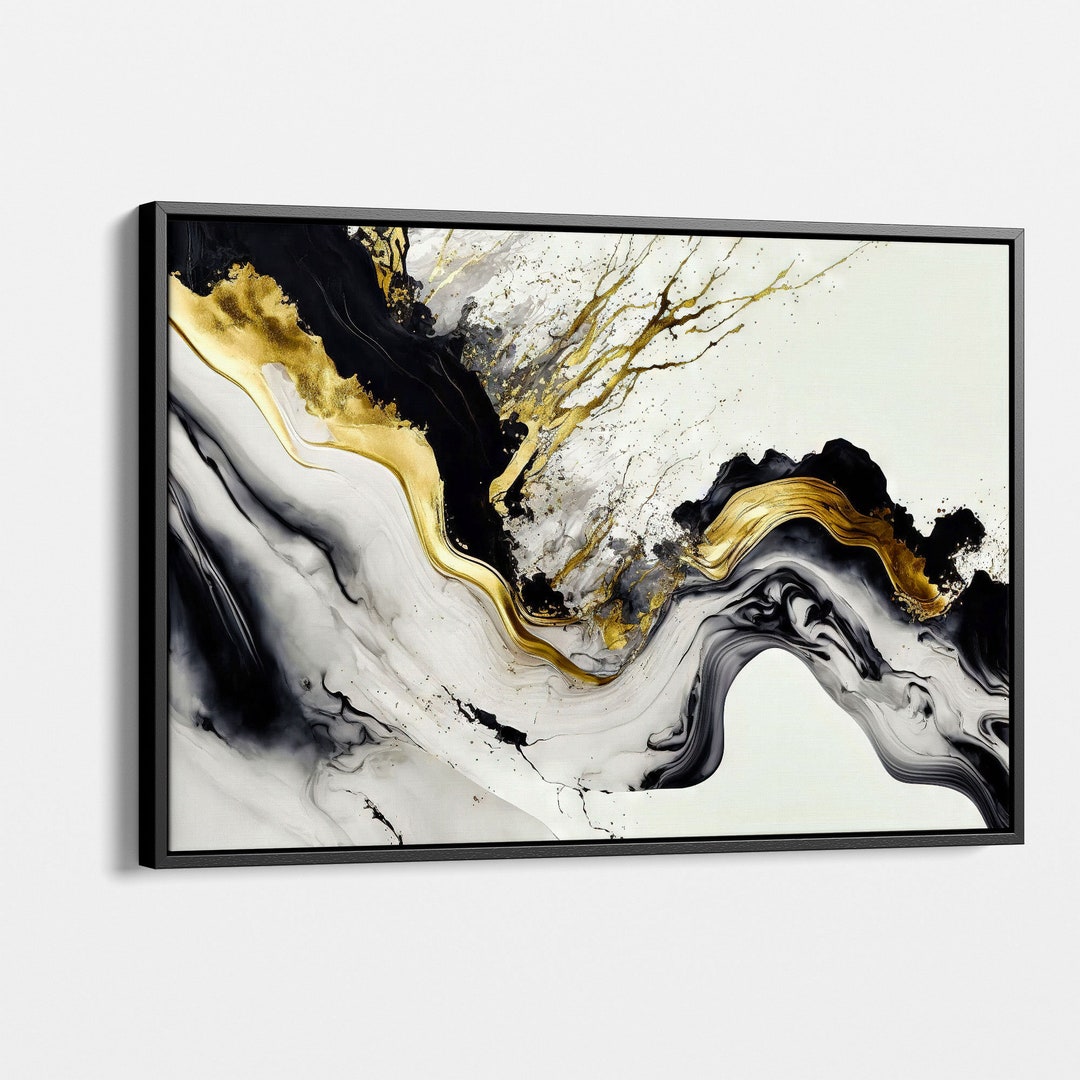 Abstract Black and Gold Canvas Art, Modern Wall Art for Living Room ...