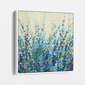 Blue Floral Abstract Digital Print on Cotton Canvas, Tranquil Flower Art for Living Room or Bedroom Decor, Modern Blue Floral Wall Art