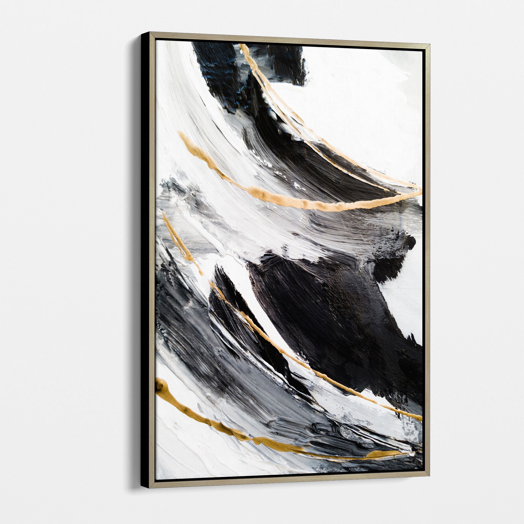 Modern Abstract Black White and Gold Canvas Wall Art – Elevate Your ...