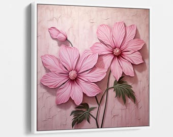Soft Pink Floral Canvas Art, Delicate Flower Wall Decor, Romantic Botanical Print, Blush Pink Petals Artwork, Large Canvas for Bedroom