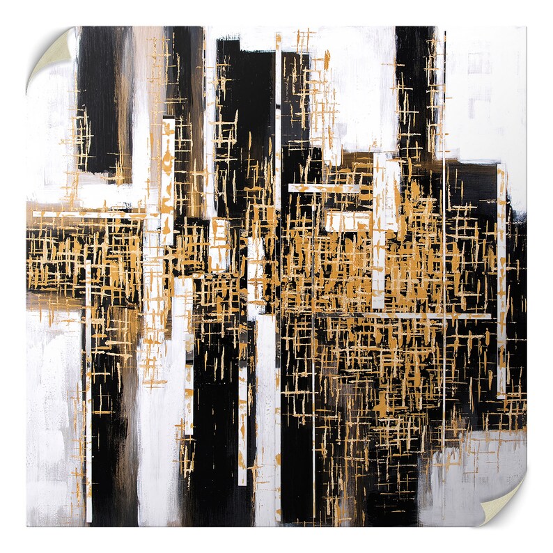 Abstract Black and Gold Canvas Wall Art Modern Textured Painting for