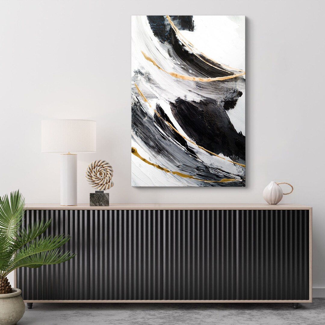 Modern Abstract Black White and Gold Canvas Wall Art Elevate Your Home ...