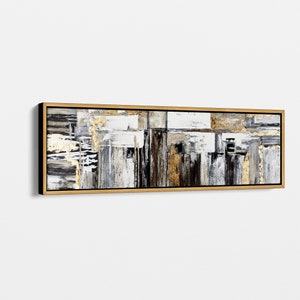 Modern Geometric Abstract Canvas - Extra Large Black, White, and Gold Wall Art, Framed Art Print for Living Room, Luxurious Home Decor