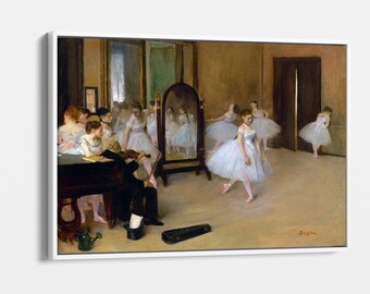 エドガー・ドガ作「ダンス教室」、キャンバス壁アート、印象派バレエ画