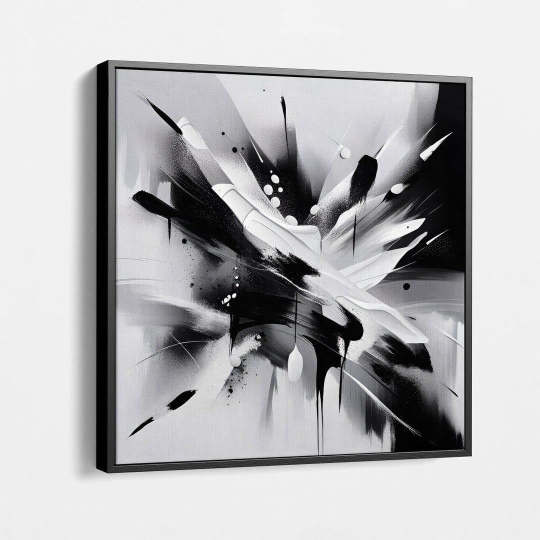 Dynamic Black and White Abstract Canvas Art, Bold Modern Wall Decor for ...
