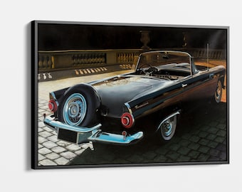 Vintage Car Canvas Art - Classic Black Convertible Wall Decor - Retro Automotive Artwork for Living Room, Garage, Office Timeless Home Decor