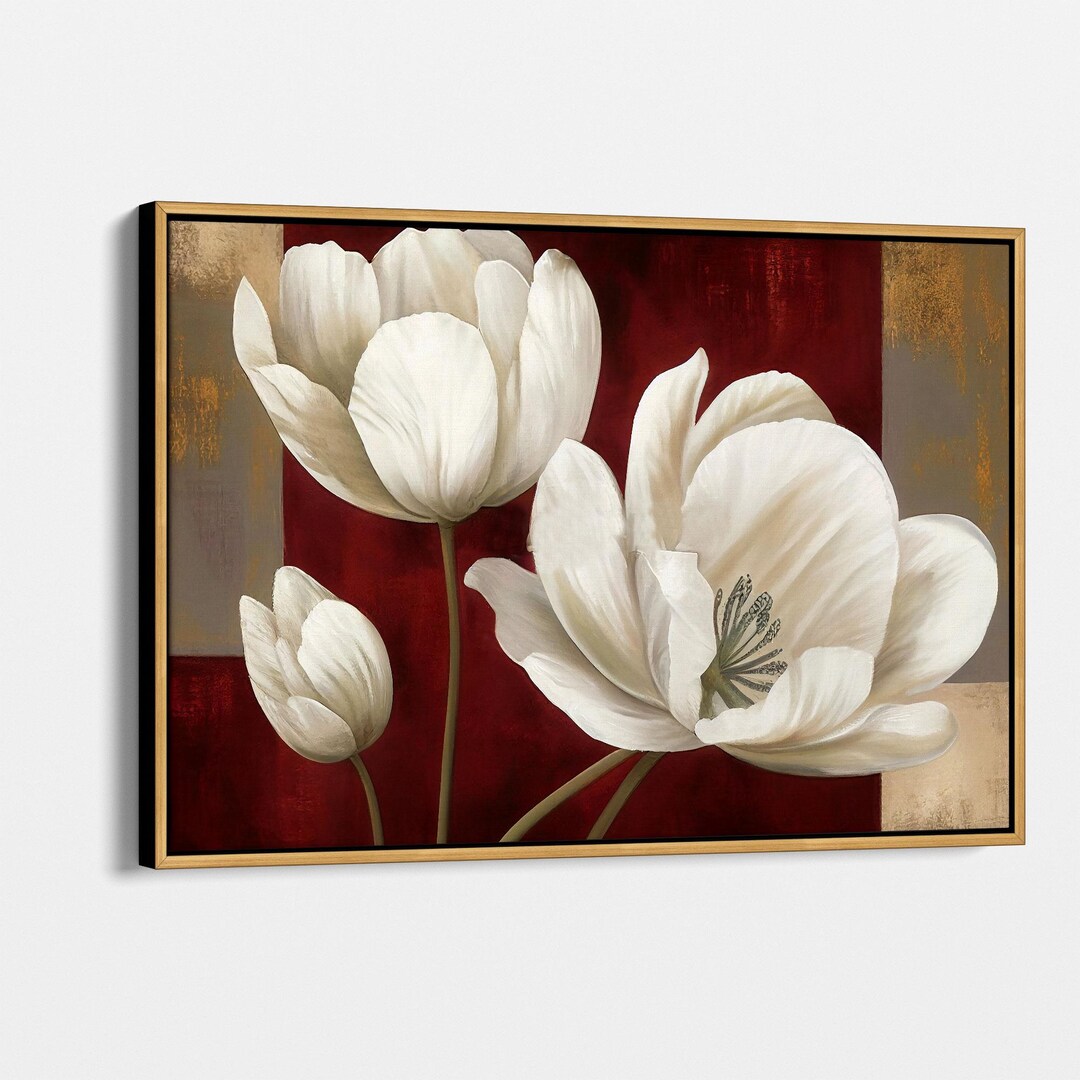 Classic White Tulip Canvas Art - Elegant Floral Wall Decor With Deep ...