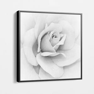 Elegant White Rose Canvas Print | Minimalist Floral Wall Art | Monochrome Rose Decor for Living Room, Bedroom, Office