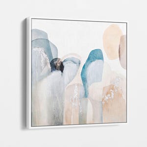 Pastel Abstract Canvas Wall Art Modern Minimalist Geometric Painting, Extra Large Wall Art Decor, Floater Frame for Stretched Canvas