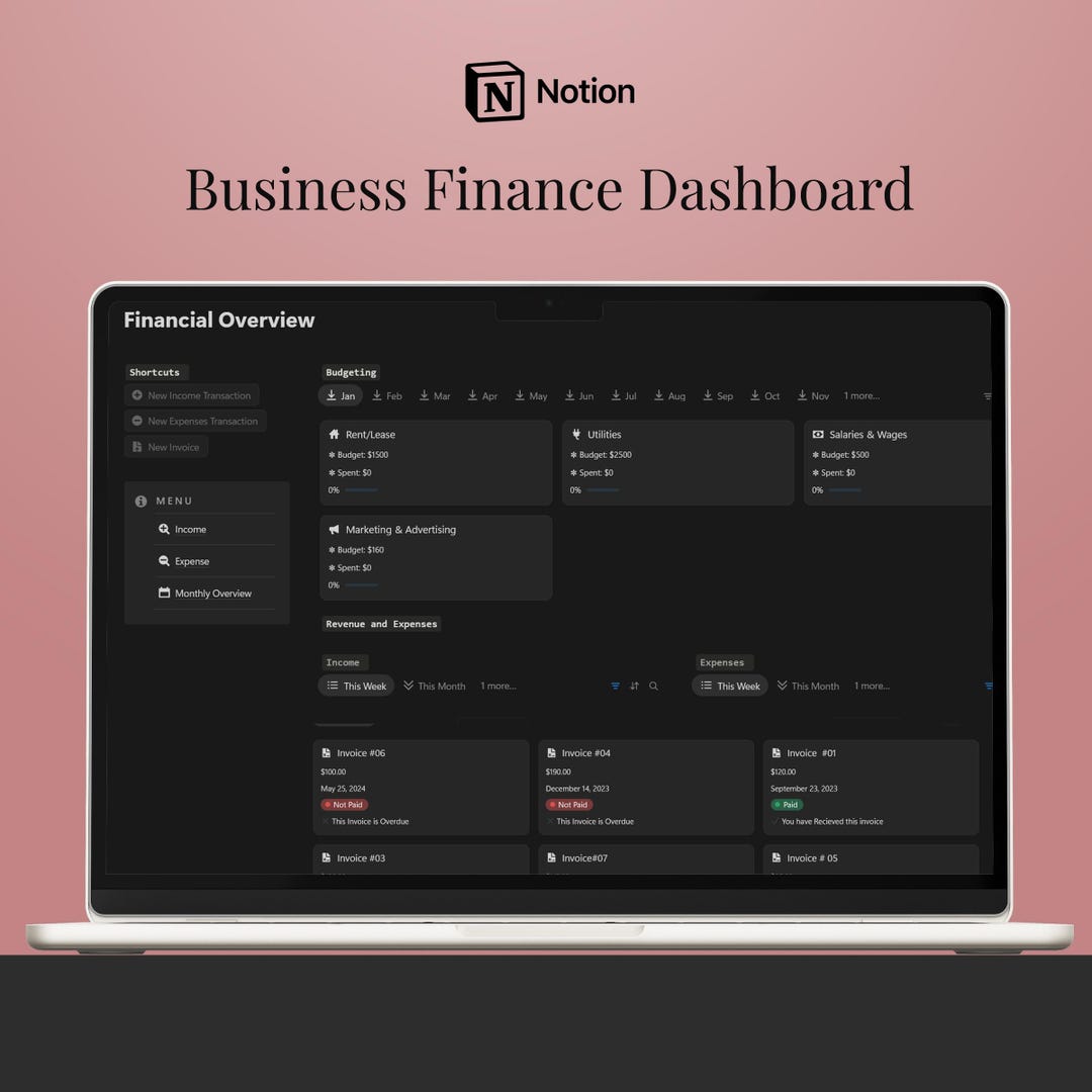 Business Finance Dashboard, Notion Planner, Digital Notion Template - Etsy