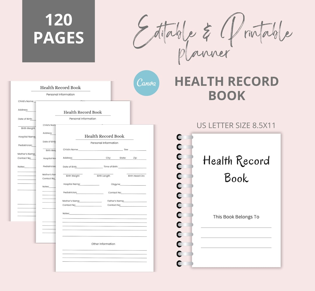 Health Record Book | Editable & Printable Medical Organizer | Track ...