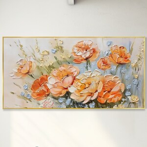 Blossoming Flowers Canvas Oil Painting Hand-Spring Floral Landscape Art 3D Textured Palette Knife Artwork Charming Rose Garden Scenery Fine