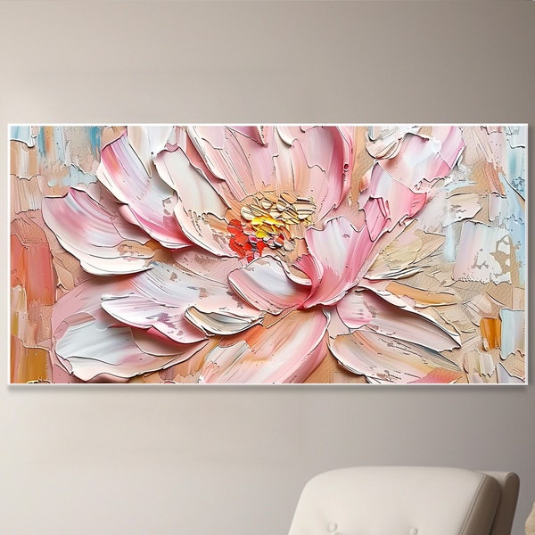 Abstract Pink&Grey Flower Painting On Canvas Original 3D Textured Wall Art Floral Painting Gift For Her Living Room Decor Neutral Wall Art