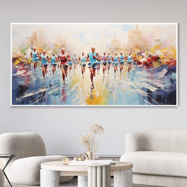 Abstracte kleurrijke getextureerde muurkunst modern marathon sport schilderij op maat gemaakt sport canvas schilderij groot sport schilderij