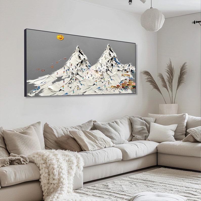 White Snow Sports Painting Winter Ski Resort Party Art Original 3D