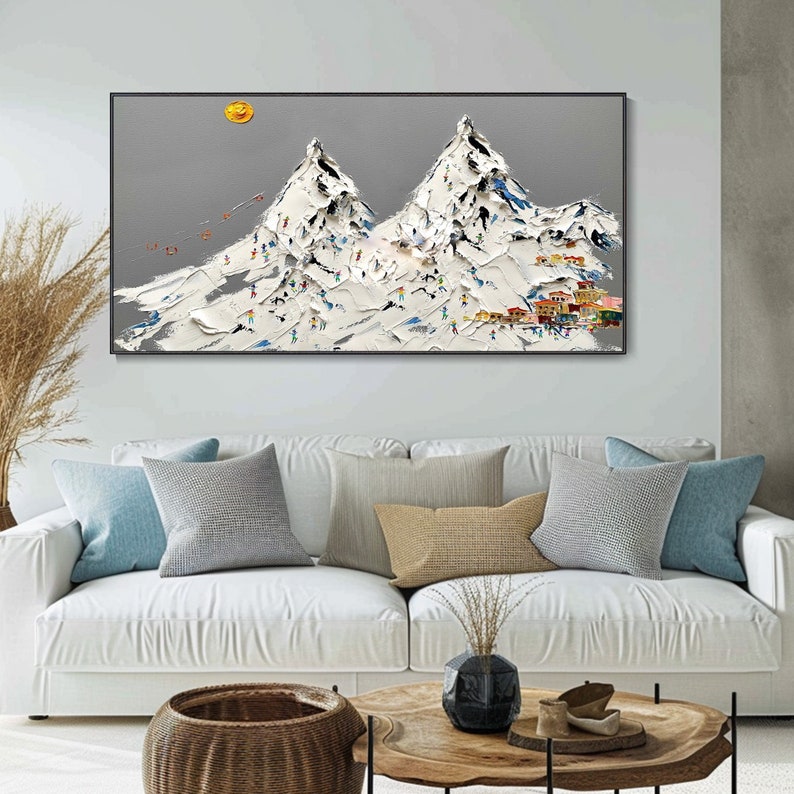 White Snow Sports Painting Winter Ski Resort Party Art Original 3D