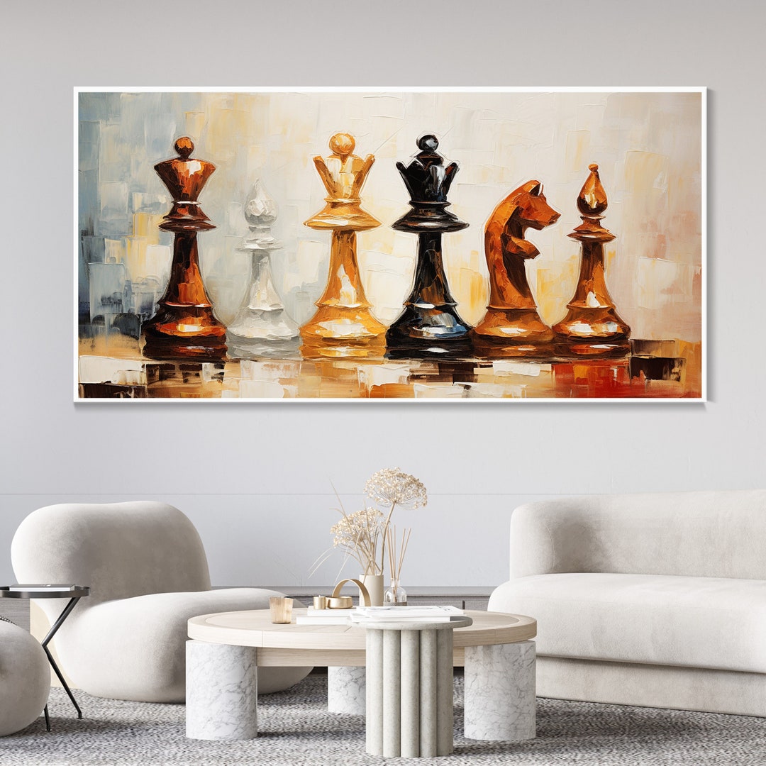 Chess Sport Canvas Oil Painting Custom Chess Pieces Game Art - Etsy