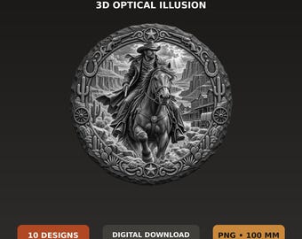 ワイルドウェスト伝説3Dスレート彫刻PNGバンドル、カウボーイウエスタンデザイン10種類、100mmレーザーデジタルダウンロード