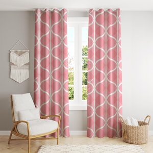 Geometric Ogee Pattern Curtains: Blush Pink Mid-Century Modern Drapes