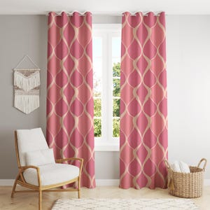 Blush Pink & Gold Geometric Trellis Curtains: Modern Boho Decor