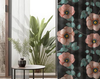 Dark Floral Blackout Curtains, Botanical Flower Window Panels, Custom Size Drapes, Vintage Floral Curtains, Bedroom Living Room Decor