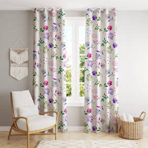 Florale Vorhänge mit rosa und lila Blättern, moderne Boho-Fensterdekoration, individuell bedruckte Vorhänge