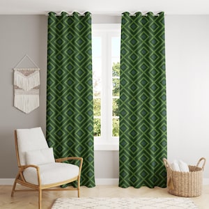 Green Geometric Pattern Curtains for Living Room & Bedroom