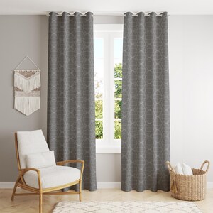 Geometric Grey Curtains: Modern Abstract Pattern, Light Filtering
