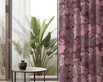Lila Blumen Verdunkelungsvorhänge, mauve botanische Fensterpaneele, drapierte individuelle Größe, elegantes Schlafzimmer Wohnzimmer Dekor