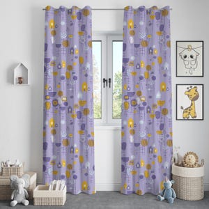 Whimsical Purple Kids Curtains ,Scandinavian Style Nursery Decor, Modern Abstract Pattern,Children&#39;s bedroom dekor,