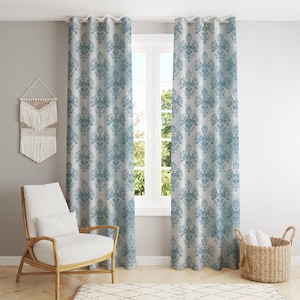 Cortinas de damasco azul vintage: painel com aparência de linho rústico francês