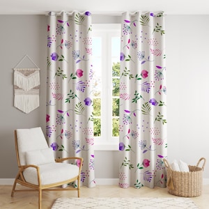 Floral Farmhouse Curtains: Pink Purple Wildflower Cottagecore Drapes