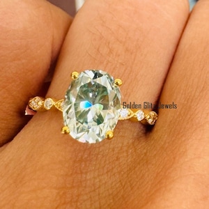 Oval Cut Blue green Moissanite Engagement Ring 1.80 CT 925 Silver Ring Vintage Ring Wedding Ring Anniversary Gift, Ready To Ship 7 US