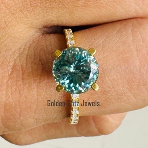 Portuguese Cut Cyan Blue Moissanite Ring, Engagement Ring, 2.50 ct Solitaire Ring Wedding Ring White/Yellow/Rose Plated Anniversary Ring