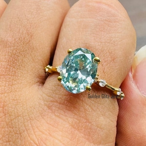 2.50 CT Cyan Blue Oval Cut Moissanite Engagement Ring 925 Silver Ring Vintage Ring Wedding Ring Anniversary Gift For Her Tulip Setting Ring