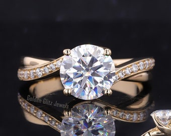 アッシャーカット モアッサナイト ソリティアリング：14Kローズ