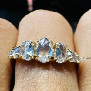 Rose Cut Moissanite Half Eternity Wedding Band, Flat Cut Diamond Ring, Matching Stackable Band, Wedding Ring for Women, Anniversary Gifts