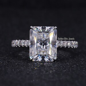 Handmade 14k Gold Radiant Cut Moissanite Hidden Halo Engagement Ring