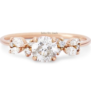 Cluster unique vintage moissanite engagement ring rose gold silver round cut promise ring women four prong ring custom bridal wedding ring