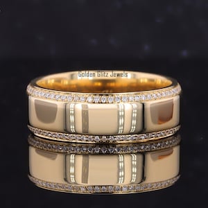 Men&#39;s Diamond Unique Wedding Band In Silver, Moissanite Diamond Band, Men&#39;s Wedding Band, Bold Ring, Unique Mens Diamond Ring, Mens Gift