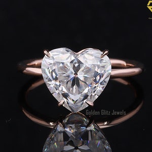 14K Rose Gold Heart Moissanite Engagement Ring: 3 CT Solitaire