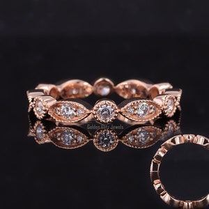 Full Eternity Wedding Band Round Cut Moissanite Matching Band Pave Set Milgrain Band Minimalist Stacking Band 14k Solid Gold Band For Her