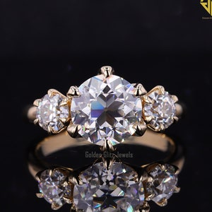 Antique Edwardian Old European Cut Diamond Three Stone Engagement Ring, Intricate 18k Yellow Gold Mounting,Art Deco Three Stone Wedding Ring