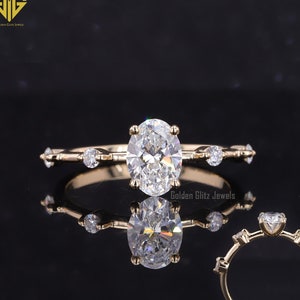 2 CT Oval Lab Grown Diamond Ring: 14k Yellow Gold Thin Band